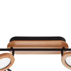 Lindby LED spot Manel, hout, 152 cm lang, 6-lamps