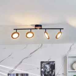 Lindby LED spot Manel, hout, 84 cm lang, 4-lamps