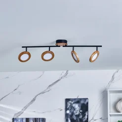 Lindby LED spot Manel, hout, 84 cm lang, 4-lamps