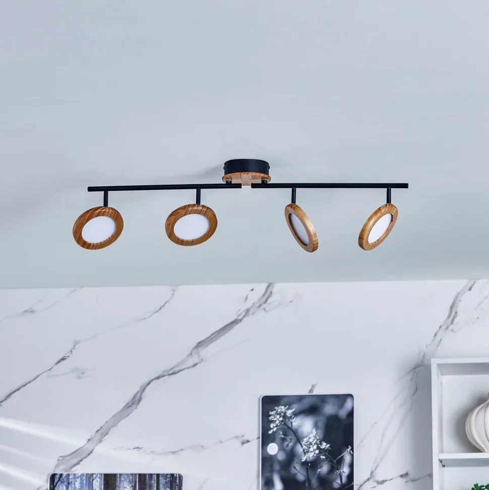 Lindby LED spot Manel, hout, 84 cm lang, 4-lamps