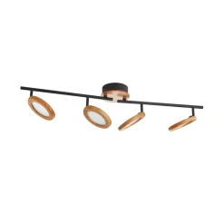 Lindby LED spot Manel, hout, 84 cm lang, 4-lamps