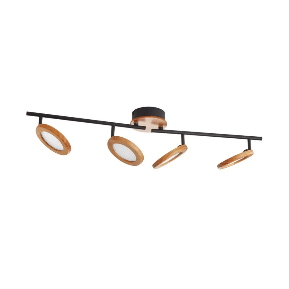 Lindby LED spot Manel, hout, 84 cm lang, 4-lamps