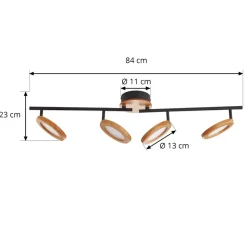 Lindby LED spot Manel, hout, 84 cm lang, 4-lamps