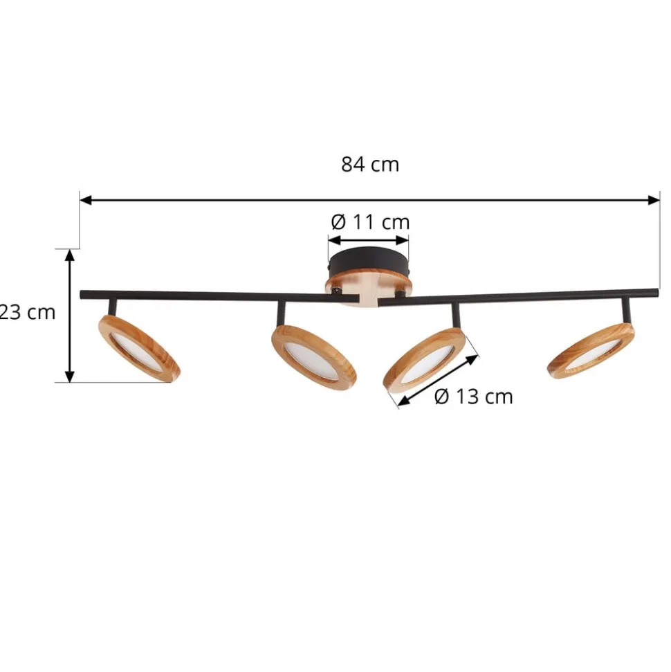 Lindby LED spot Manel, hout, 84 cm lang, 4-lamps