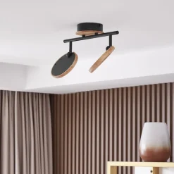 Lindby LED spot Manel, hout, 37 cm lang, 2-lamps