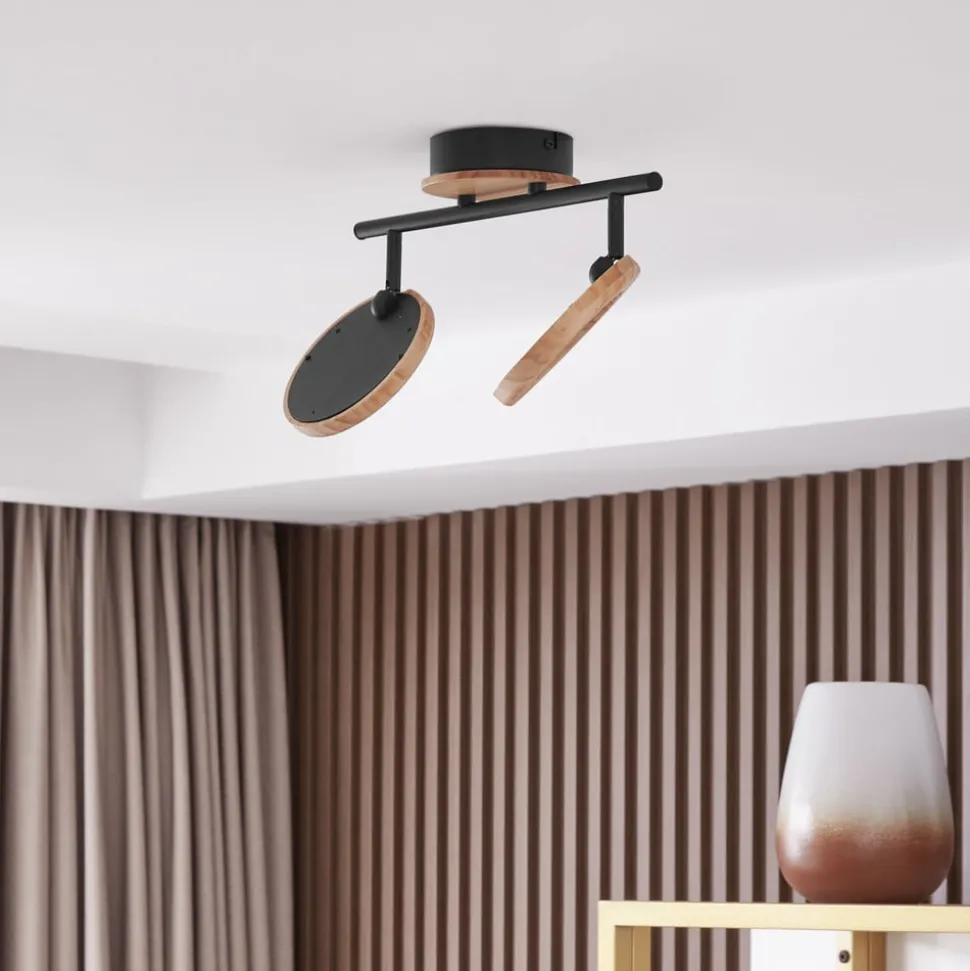 Lindby LED spot Manel, hout, 37 cm lang, 2-lamps