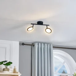 Lindby LED spot Manel, zwart, ijzer, 35 cm lang, 2-lamps.