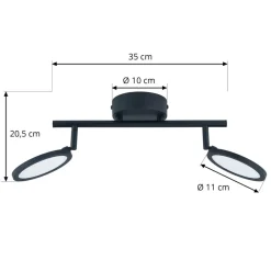 Lindby LED spot Manel, zwart, ijzer, 35 cm lang, 2-lamps.