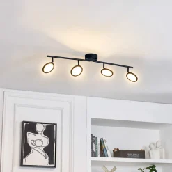 Lindby LED spot Manel, zwart, ijzer, 82 cm lang, 4-lamps