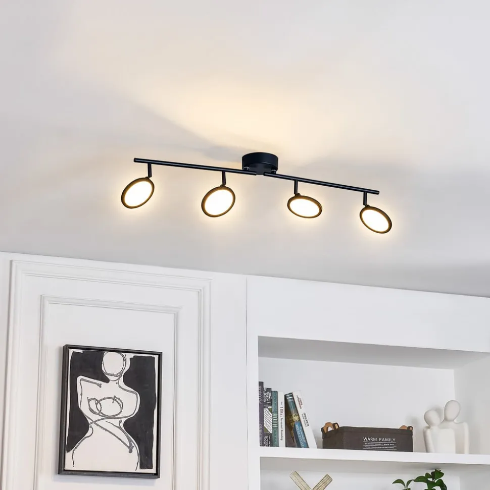 Lindby LED spot Manel, zwart, ijzer, 82 cm lang, 4-lamps