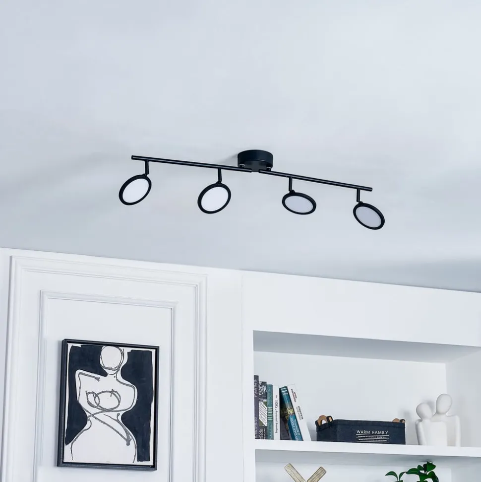 Lindby LED spot Manel, zwart, ijzer, 82 cm lang, 4-lamps