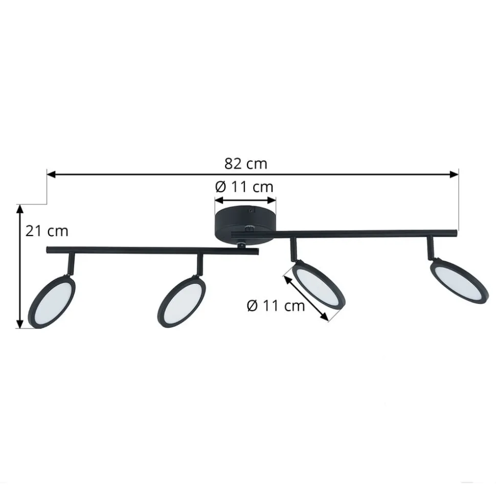 Lindby LED spot Manel, zwart, ijzer, 82 cm lang, 4-lamps