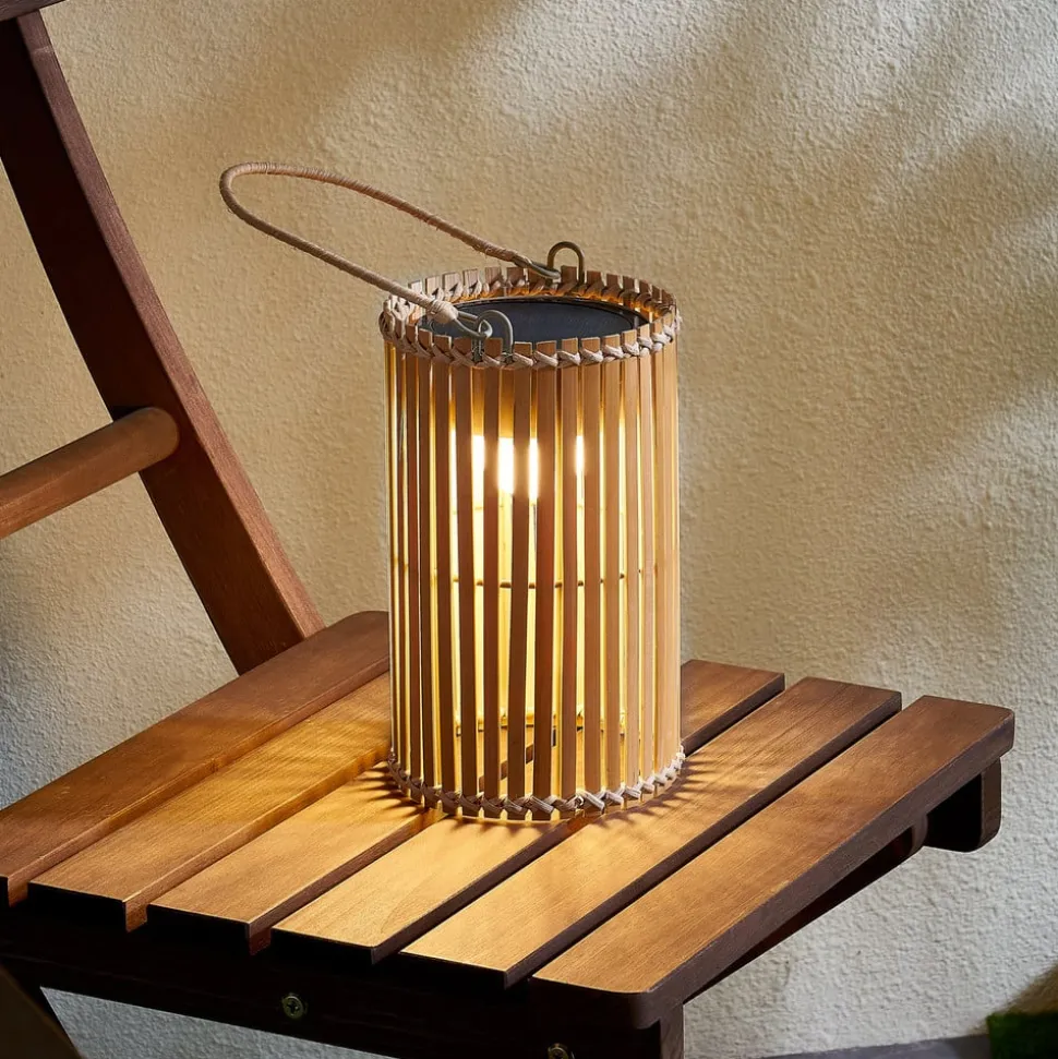 Lindby LED tafellamp Amaria, bamboe, Ø 12 cm