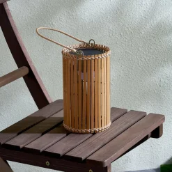 Lindby LED tafellamp Amaria, bamboe, Ø 12 cm