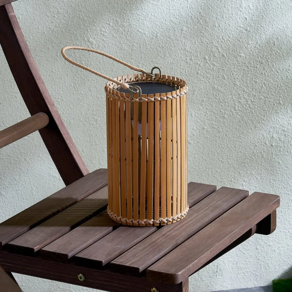 Lindby LED tafellamp Amaria, bamboe, Ø 12 cm