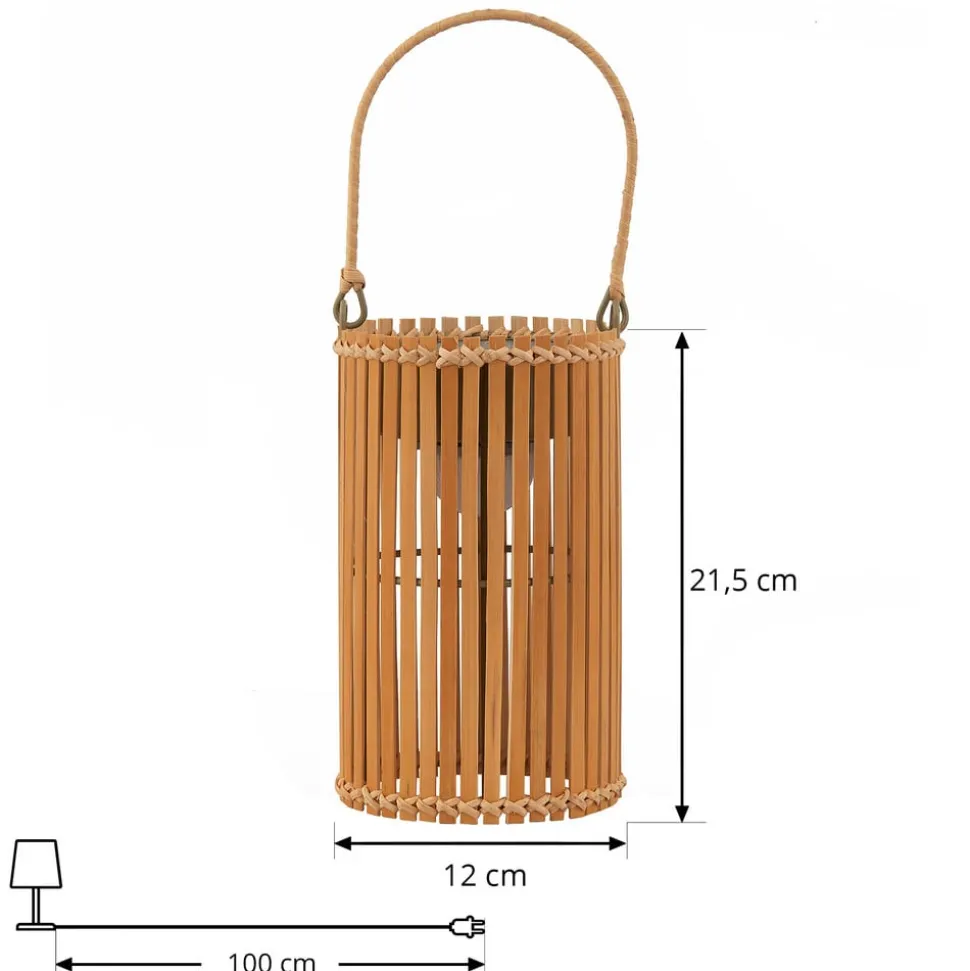 Lindby LED tafellamp Amaria, bamboe, Ø 12 cm