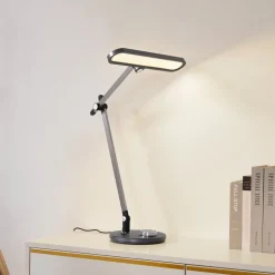 Lindby LED tafellamp Elvir, grijs, aluminium, hoogte 53cm, CCT