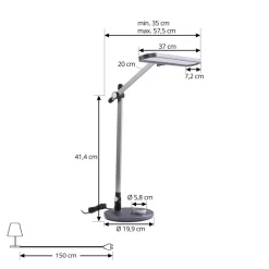 Lindby LED tafellamp Elvir, grijs, aluminium, hoogte 53cm, CCT