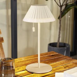 Lindby LED tafellamp Ilvi, beige, aluminium, Ø 17,5 cm