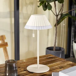 Lindby LED tafellamp Ilvi, beige, aluminium, Ø 17,5 cm