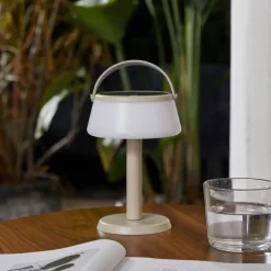 Lindby LED tafellamp Mikkel, beige, dimbaar, 7 cm