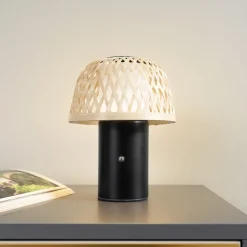 Lindby LED tafellamp Nifelia, bamboe, CCT, dimbaar