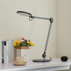 Lindby LED tafellamp Nyxaris, grijs, metaal, CCT, 50 cm