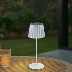 Lindby LED tafellamp op accu Esali, wit, groeven, 29 cm