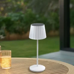 Lindby LED tafellamp op accu Esali, wit, groeven, 29 cm