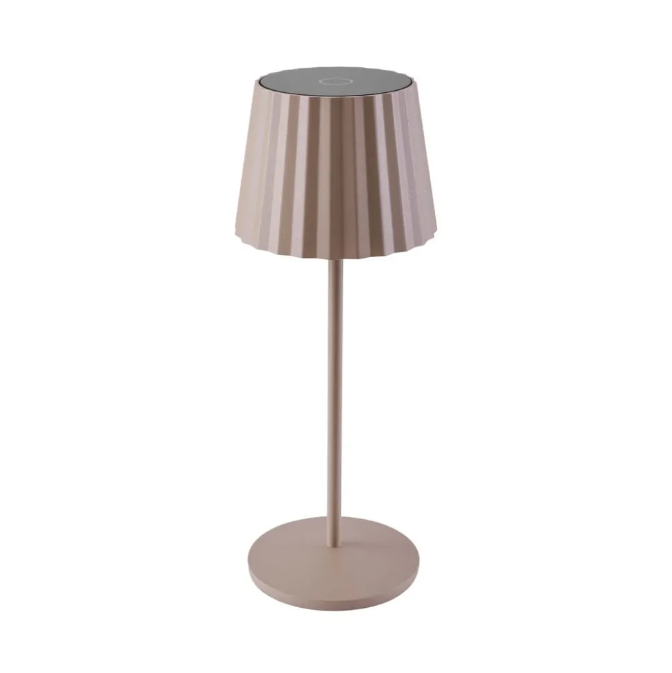 Lindby LED tafellamp op accu Esali, beige, metaal, IP65