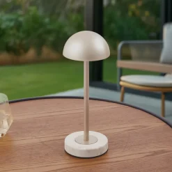 Lindby LED tafellamp op accu Pippin, goud/travertin, hoogte 27 cm