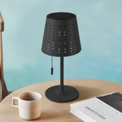 Lindby LED tafellamp op zonne-energie Hilario, zwart, ijzer, oplaadbare