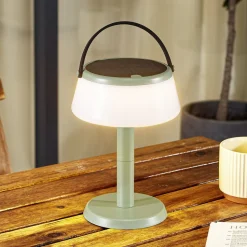 Lindby LED tafellamp op zonne-energie Mikkel, groen, dimbaar