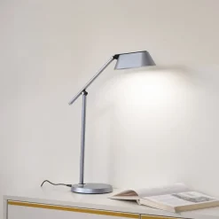 Lindby LED tafellamp Thies, grijs, ABS, hoogte 78cm, dimbaar