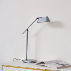 Lindby LED tafellamp Thies, grijs, ABS, hoogte 78cm, dimbaar