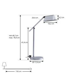 Lindby LED tafellamp Thies, grijs, ABS, hoogte 78cm, dimbaar