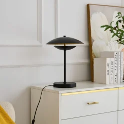 Lindby LED tafellamp Tiama, metaal, zwart/goud, Ø 30 cm