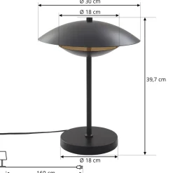 Lindby LED tafellamp Tiama, metaal, zwart/goud, Ø 30 cm