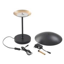 Lindby LED tafellamp Tiama, metaal, zwart/goud, Ø 30 cm