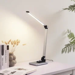 Lindby LED tafellamp Valtaris, zilver, aluminium, CCT, dimbaar