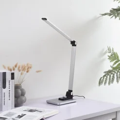 Lindby LED tafellamp Valtaris, zilver, aluminium, CCT, dimbaar