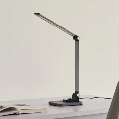 Lindby LED tafellamp Valtaris, grijs, aluminium, CCT, dimbaar