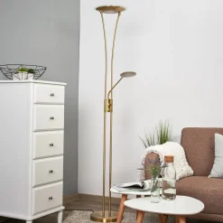 Lindby LED uplighter Eda, hoogte 180 cm, messing, dimbaar