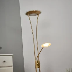 Lindby LED uplighter Eda, hoogte 180 cm, messing, dimbaar