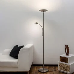 Lindby LED uplighter Malea, 180 cm, nikkel, leesarm