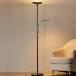 Lindby LED uplighter Malea, 180 cm, nikkel, leesarm