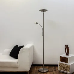 Lindby LED uplighter Malea, 180 cm, nikkel, leesarm