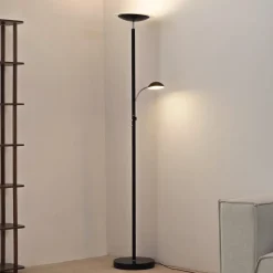 Lindby LED uplighter Malea, 180 cm, zwart, leesarm