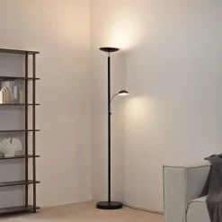 Lindby LED uplighter Malea, 180 cm, zwart, leesarm