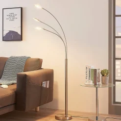 Lindby LED vloerlamp Anea, 168 cm, 3-lamps, nikkelkleurig